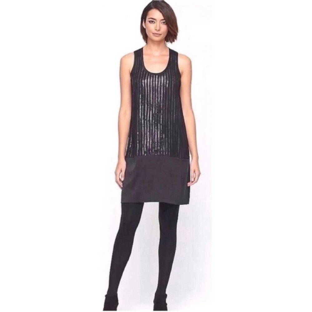 Eileen Fisher evening dress black silk charmeuse sequins sleeveless